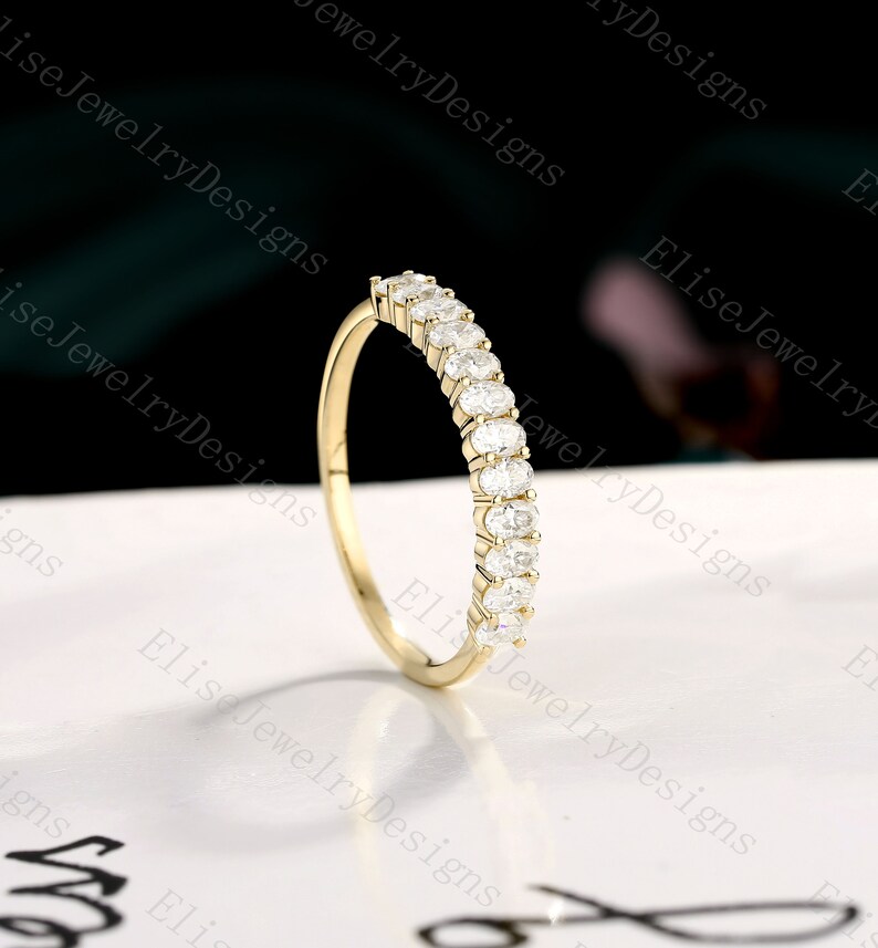 Half Eternity Moissanite Wedding Band, Solid Gold Stacking Ring, Dainty ...