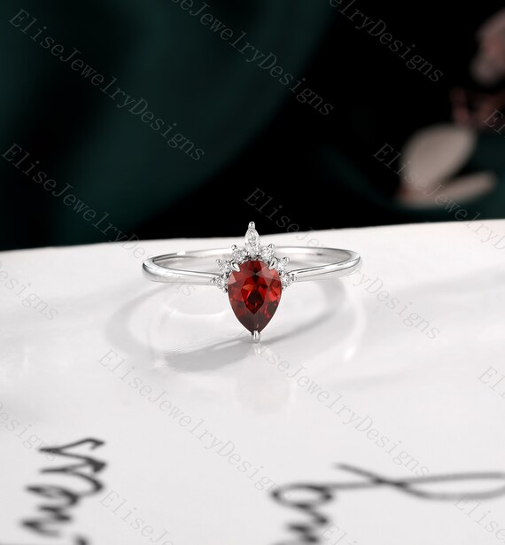 Pear Garnet Engagement Ring Antique Garnet Ring White Gold Marquise Diamond Ring Crown Diamond Ring Art Deco Anniversary Ring Etsy Australia