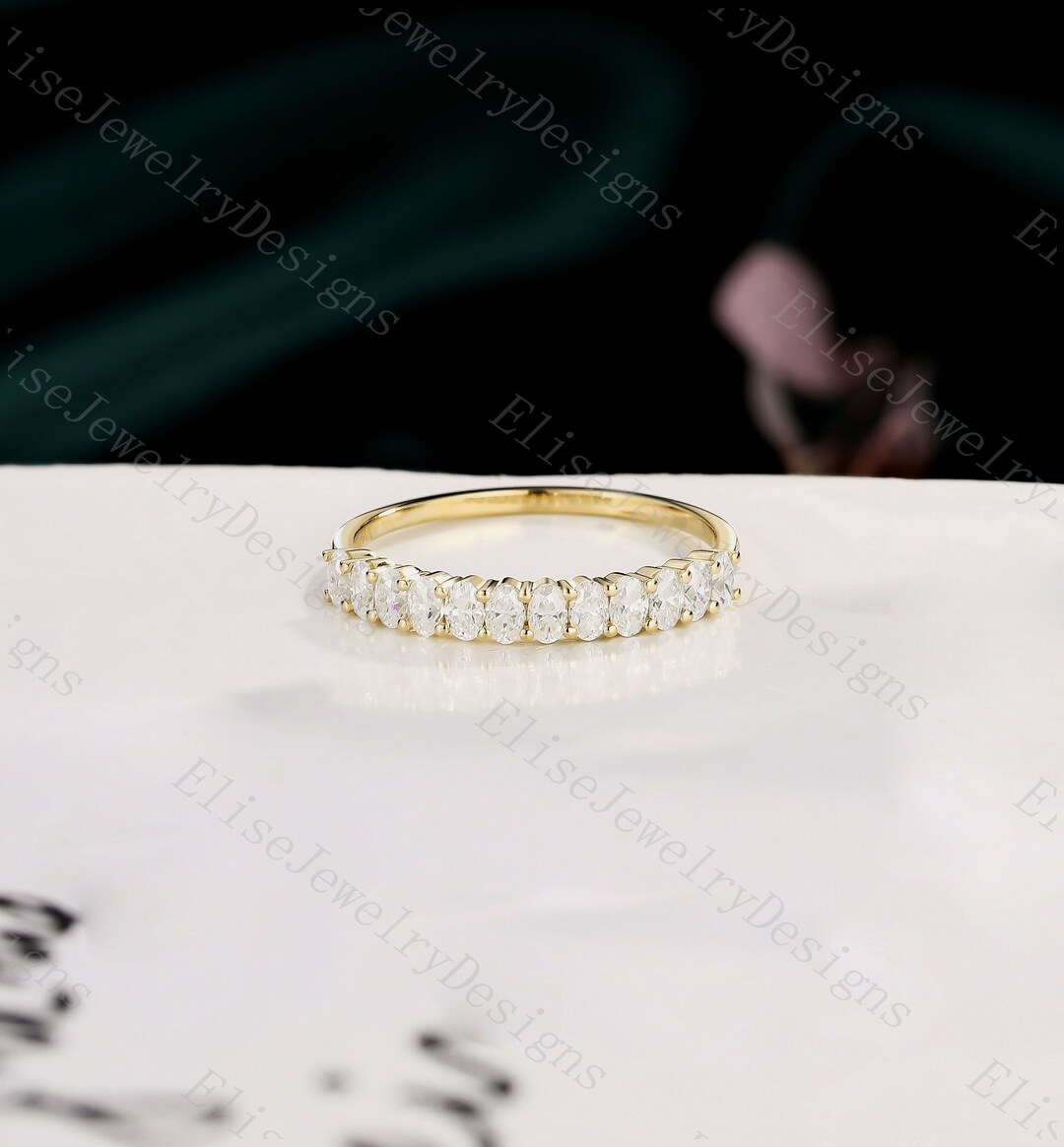 Half Eternity Moissanite Wedding Band | Oval Moissanite Wedding Ring ...