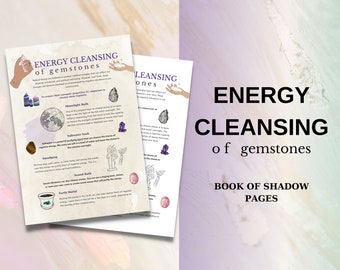 Enrgy Cleansing of Gemstones Printable Page - Crystal Cheat Sheet - Stones Properties - Book of Shadow - Grimoire - PDF