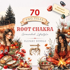 Rotchakra Clipart-paket, akvarell Boho-grafik, andlig livsstil PNG, kommersiellt bruk (digital nedladdning)