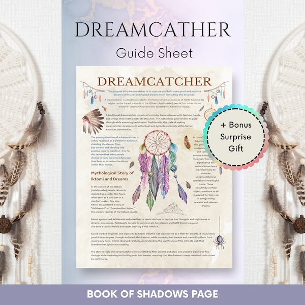 Dreamcatcher Printable Guide Sheet - Book of Shadows Pages - Mysteries of Dreams Information -  Native American Traditions - Shaman Material