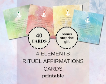 Four Elements Daily Ritual Affirmation Card Bundle - PDF Printables Magical Stuff - Air Fire Water Earth Reference for Manifest / Spell