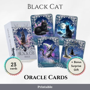 Black Cat Oracle Cards - Printable Notes - Witch Cat Meditation - Magical Animals Mystic Design -  Divination Cards - Wiccan Book of Shadows
