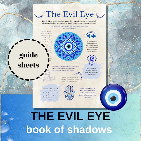 Evil Eye Printable Guide Sheet - Book of Shadows Pages - Nazar Boncuk Information - Turkish Blue Eye - Magic Eye - Wiccan Material Notes