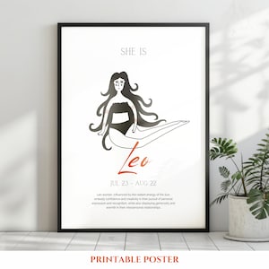 Leeuw dierenriem kunst aan de muur afdrukbare - voedende kanker vrouw - invloed van de maan - astrologie cadeau voor haar - dierenriem poster digitale geboorte print