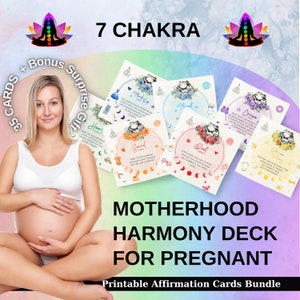 7 Cartões Rituais de Chakras para Gestantes, Fortalece o Vínculo Mãe-Bebê, Meditações de Chakras para Imprimir para Manifestação, Equilíbrio e Cura