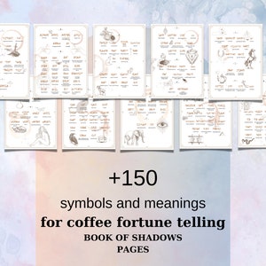 Simboli di divinazione del caffè turco - Pagine del libro delle ombre - Grimorio di stregoneria di base stampabile - Lettura della tazza di caffè