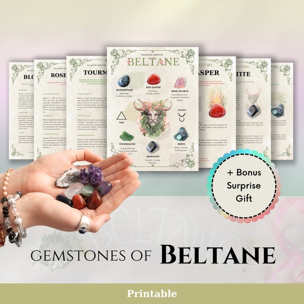 Gemstones of Beltane - Crystal information Printable Sabbat Notes - Wicca Book of Shadows - Seasons of the Witch - Maypole May Celebrations