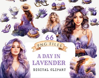 Lavender Woman Clipart, Purple PNG Illustrations (Instant Download