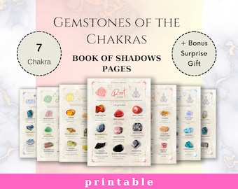 7 Chakra Gemstones Guide Sheets - Printable Book of Shadows Pages - Manifest Guide - Healing Stones Information