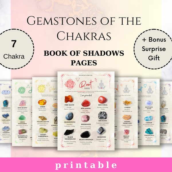 7 Chakra Gemstones Guide Sheets - Printable Book of Shadows Pages - Manifest Guide - Healing Stones Information