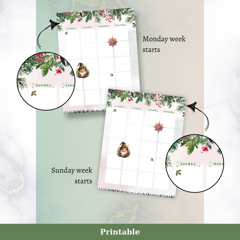 Yule Witch Monthly Planner Printable Monday / Sunday Week Starts Happy ...
