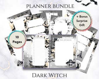 Dark Witch Planner Bundle, Halloween Witchcraft Journal (Happy Planner Mini Printable)