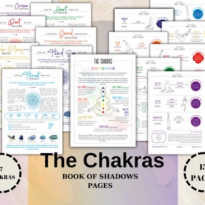 7 Chakra Guide Sheets - Yoga Poses of Chakras - Printable Book of Shadows Pages - Manifest Guide - Healing Aromatherapy Information
