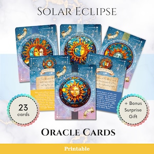 Cartas del oráculo del eclipse solar - Notas imprimibles del eclipse total de 2025 - Libro de las sombras de Wicca sobre el eclipse anular - Meditación de primavera