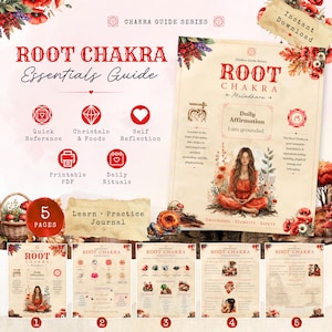 Cuaderno de trabajo sobre los fundamentos del chakra raíz, guía imprimible, referencia de cristales, rituales de conexión a tierra y sugerencias para escribir en un diario (descarga digital)