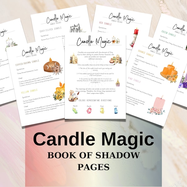 Candle Magic Printable Page - Candle Colors Meaning - Book of Shadows digital file - Wiccan rituels stuff of candle fire