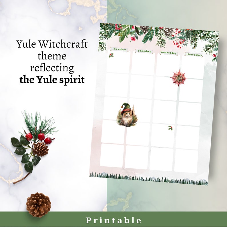 Yule Witch Monthly Planner Printable Monday / Sunday Week Starts Happy ...