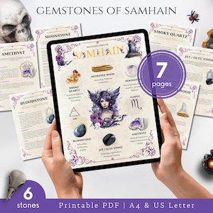 Gemstones of Samhain - Crystal information Printable Sabbat Notes - Wiccan Book of Shadows -  Day of the Dead Festival - Wiccan New Year