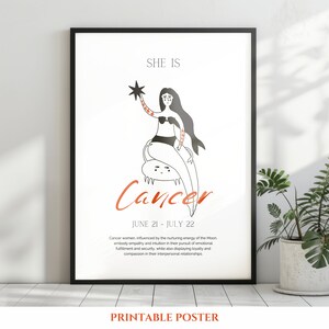 Stampabile arte della parete dello zodiaco del cancro - Allevare la donna del cancro - Influenza della luna - Regalo di astrologia per lei - Stampa digitale di nascita del poster dello zodiaco