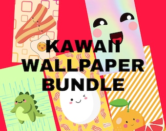 Bundle of 5 Kawaii Cute Wallpaper iPhone Backgrounds Instant Download