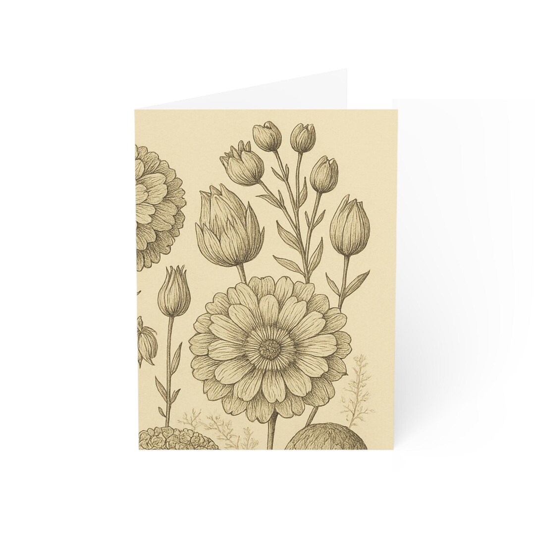Vintage Botanical Greeting Cards Set - Floral Illustrations, Handmade ...