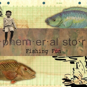 Fishing Fun digital kit junk journal scrapbook digi kit printable download ephemeral story