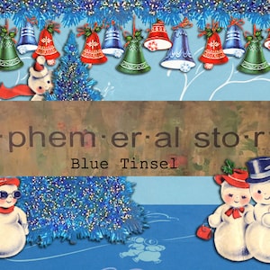 Blue Tinsel Christmas digital kit junk journal scrapbook digi kit printable download ephemeral story
