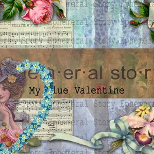 My Blue Valentine digital kit junk journal scrapbook digi kit printable download ephemeral story