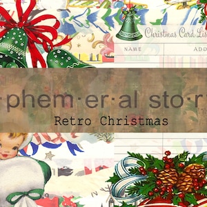 Retro Christmas digital kit junk journal scrapbook digi kit printable download ephemeral story