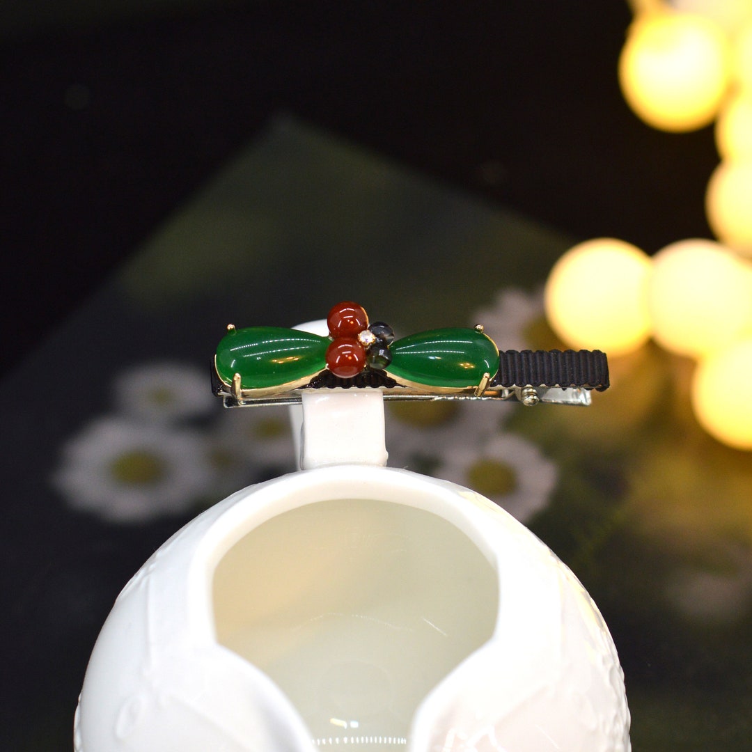 Vintage Bangs Small Hair Clips for Women,natural Agate Bow Barrettes