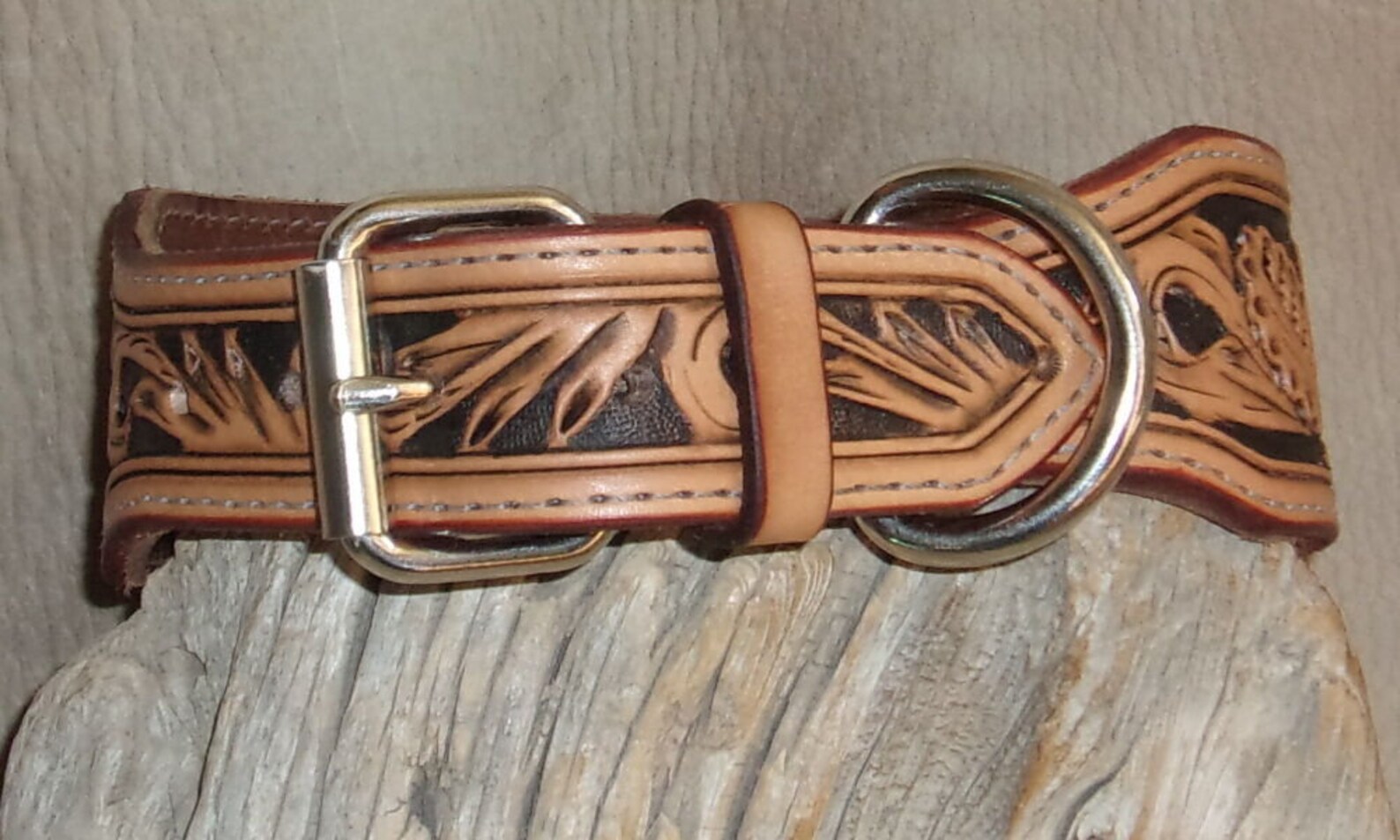 Custom Saddle Tan Leather Dog Collar 2 wide Hand Tooled Etsy