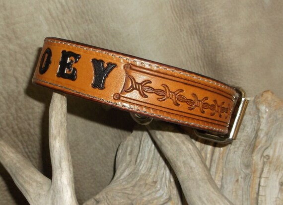 Custom 1" Leather Dog Collar and Leash Set Personalized With Your Dogs Name G&E Custom 1" Leather Dog Collar and Leash Set Personalized With Your Dogs Name G&E