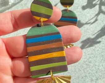Retro earrings with | stripes Colorful| Light | Handmade