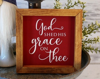 God Shed His Grace on Thee Sign - 4th of July Tiered Tray Decor Patriotic sign Fourth of July framed mini sign Independence Day religious