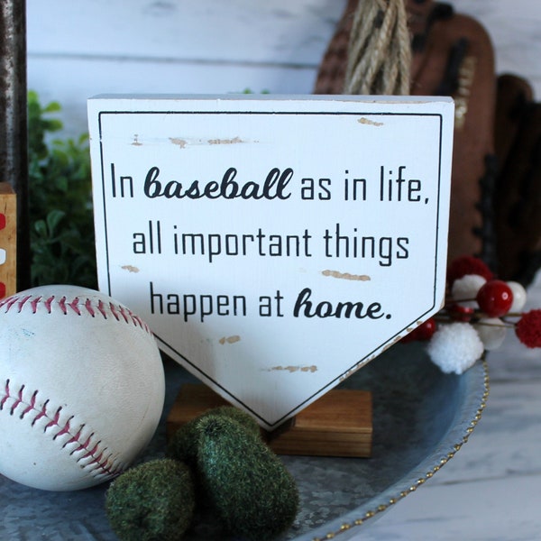 Baseball Decor - Tiered Tray Boy's Room Decor Home Plate sign Baseball sign In baseball as in life all important things happen at home sign