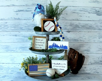 Kansas City Royals Decor - Tiered Tray KC Royals Gnome Baseball Bats Flag Home Plate sign Baseball cityscape Babe Ruth quote Bead Garland