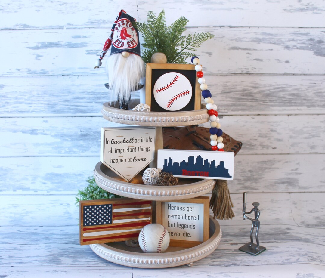 Boston Red Sox Decor Tiered Tray Red Sox Gnome Baseball Bats Flag Home Plate Sign Baseball ...
