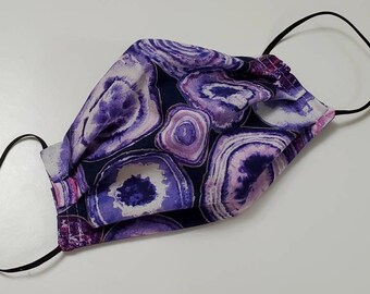 WOMEN/MEDIUM amethyst print, cotton washable, reusable, face mask with filter pocket and nose wire