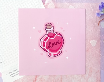 Love Potion Art Print | 4" x 4" | Glossy Cute Art Print for Wall Decor, Journaling, Scrapbook, Gift, Stationery, Gifts