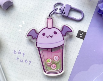 Spooky Boba Shaker Keychain | Cute Acrylic Charm for Gift Accessory Keyring | Halloween/Pastel Goth