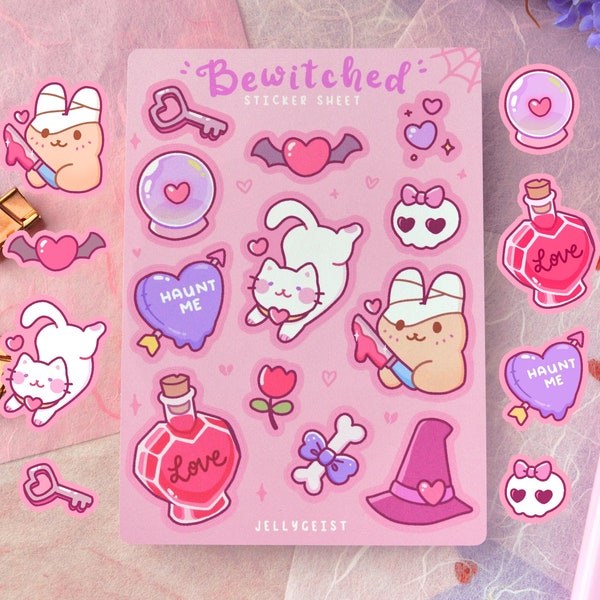 Bewitched Sticker Sheet | Cute for Planners Bullet Journal Notebook or Scrapbook | Valentine's / Pastel Goth