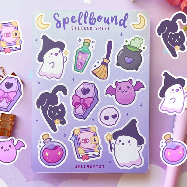 Spellbound Sticker Sheet | Cute for Planners Bullet Journal Notebook or Scrapbook | Halloween / Pastel Goth