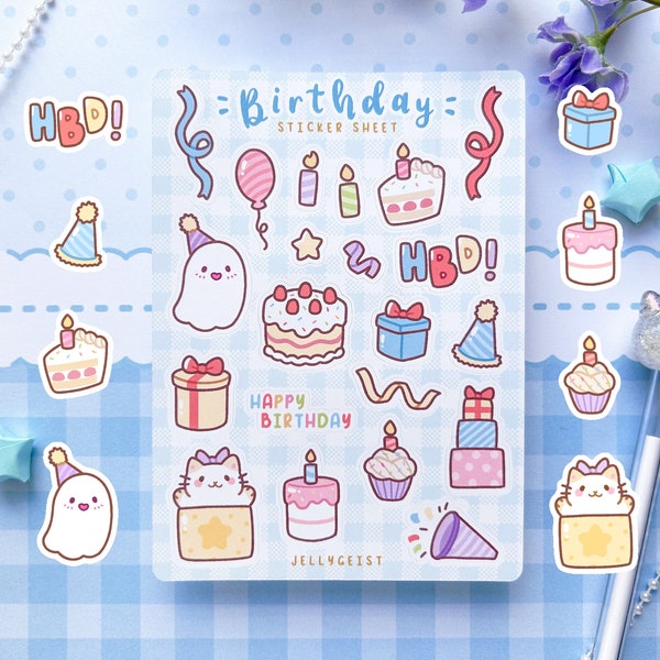 Happy Birthday Sticker Sheet | Cute for Planners Bullet Journal Notebook or Scrapbook