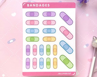 Feuille d’autocollants de planificateur de bandages | Mignon pour les planificateurs Bullet Journal Notebook ou Scrapbook