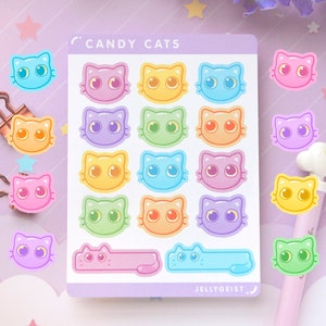 Candy Cats Planner Stickerblad | Schattig voor Planners Bullet Journal Notebook of Scrapbook