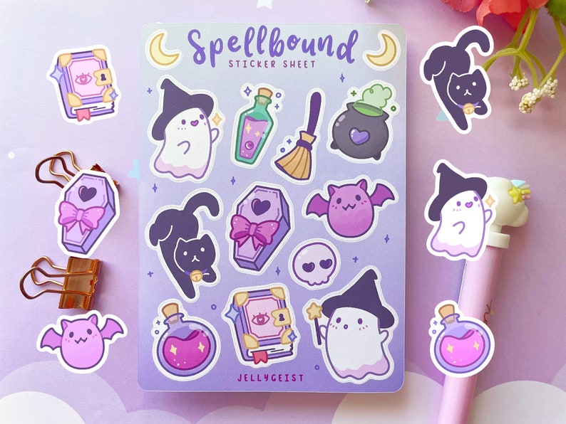 Spellbound Sticker Sheet | Cute for Planners Bullet Journal Notebook or Scrapbook | Halloween / Pastel Goth 