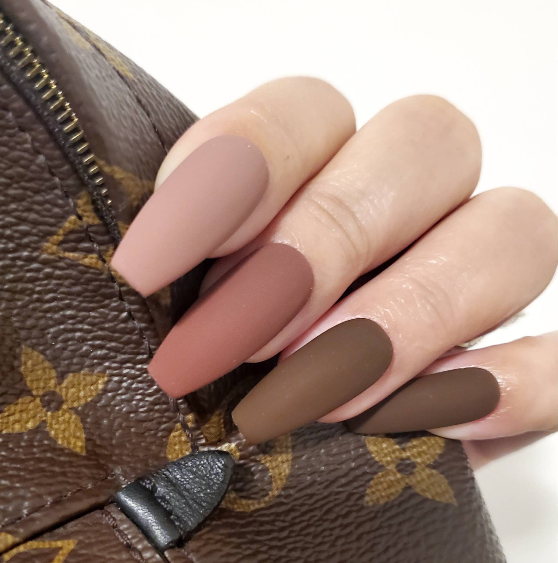 Matte Press on Nails/fall Nails/brown Tips/nude Nails/coffin - Etsy