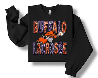 Buffalo Lacrosse Crewneck | Faux Embroidery Sparkle Sweatshirt
